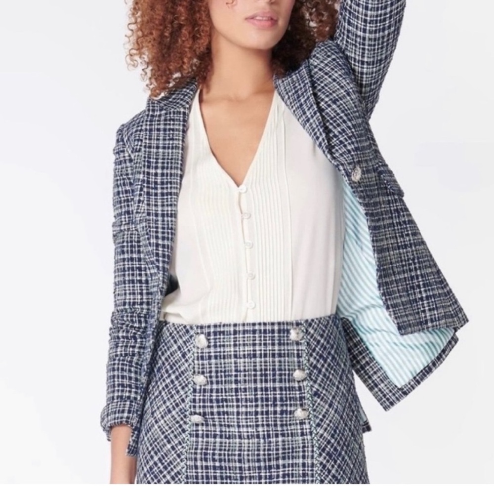 Veronica Beard Navy Blue Tweed Cutaway Dickey Jacket Blazer - Picture 4 of 13